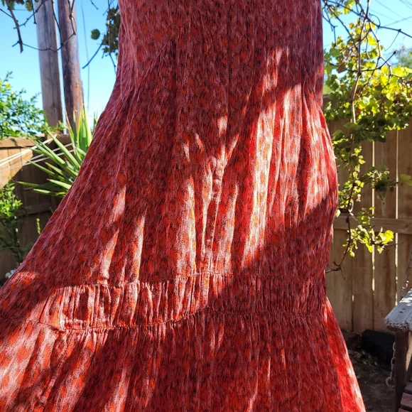 Anthropologie Joie Tea Rose Pink Tiered Ruffles Maxi Cotton Boho-Chic Dress Med - Picture 3 of 9